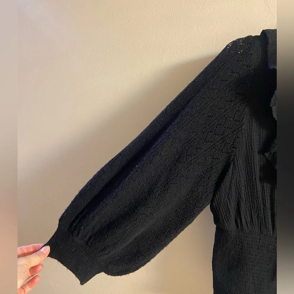 Free‎ people black Billie cascade ruffle tie spoke puff sleeve Medium